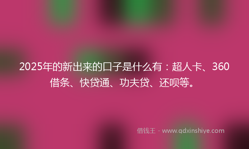 2025年的新出来的口子是什么有：超人卡、360借条、快贷通、功夫贷、还呗等。