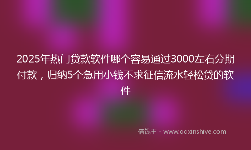 2025年热门贷款软件哪个容易通过3000左右分期付款，归纳5个急用小钱不求征信流水轻松贷的软件