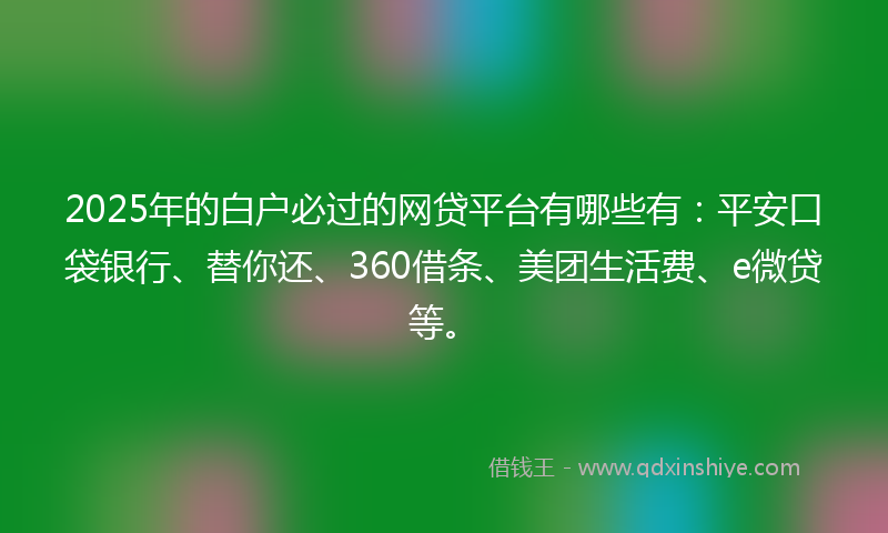 2025年的白户必过的网贷平台有哪些有：平安口袋银行、替你还、360借条、美团生活费、e微贷等。