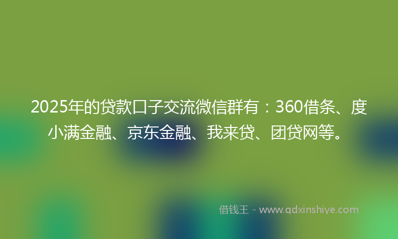 2025年的贷款口子交流微信群有：360借条、度小满金融、京东金融、我来贷、团贷网等。