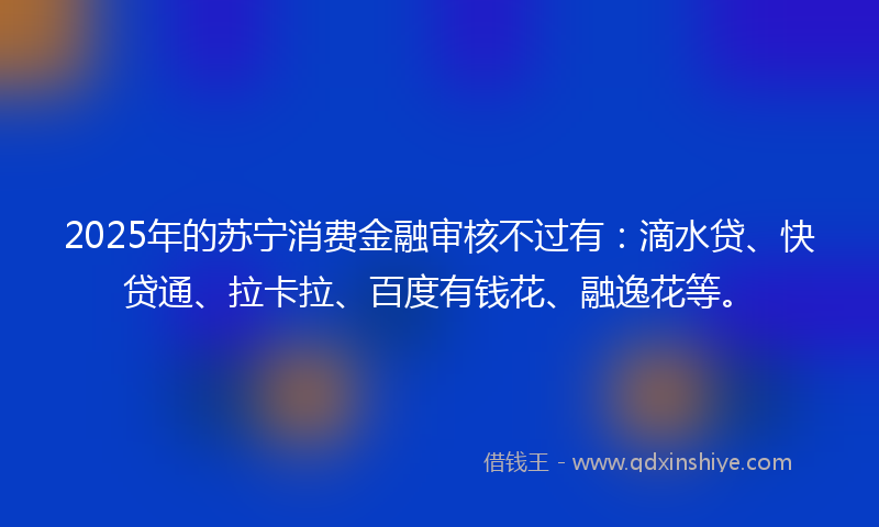 2025年的苏宁消费金融审核不过有：滴水贷、快贷通、拉卡拉、百度有钱花、融逸花等。