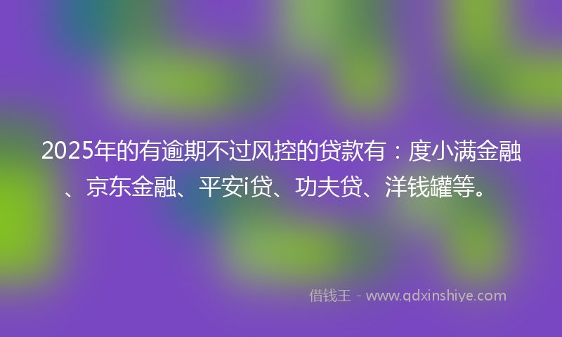 2025年的有逾期不过风控的贷款有：度小满金融、京东金融、平安i贷、功夫贷、洋钱罐等。