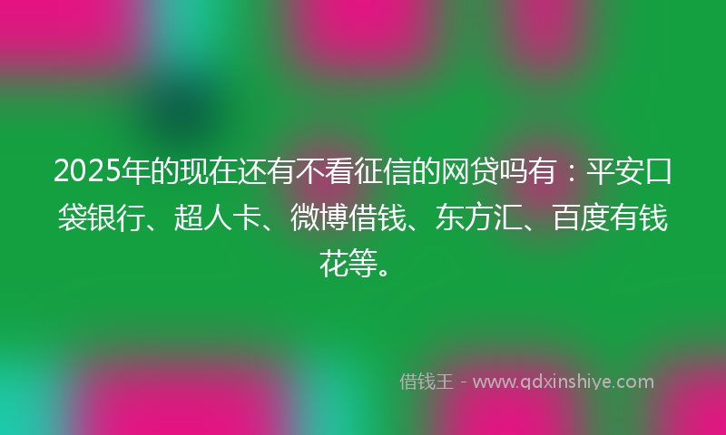 2025年的现在还有不看征信的网贷吗有：平安口袋银行、超人卡、微博借钱、东方汇、百度有钱花等。