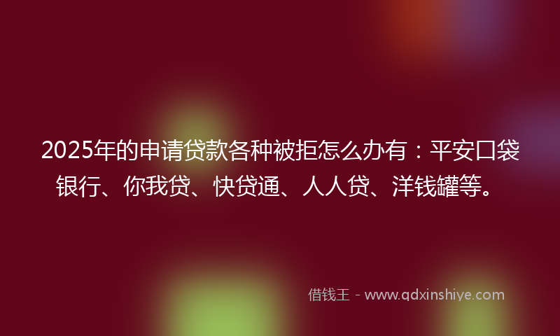 2025年的申请贷款各种被拒怎么办有：平安口袋银行、你我贷、快贷通、人人贷、洋钱罐等。