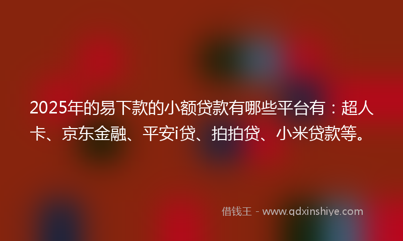 2025年的易下款的小额贷款有哪些平台有：超人卡、京东金融、平安i贷、拍拍贷、小米贷款等。
