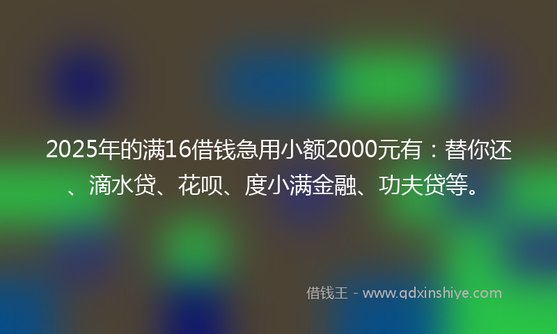 2025年的满16借钱急用小额2000元有：替你还、滴水贷、花呗、度小满金融、功夫贷等。