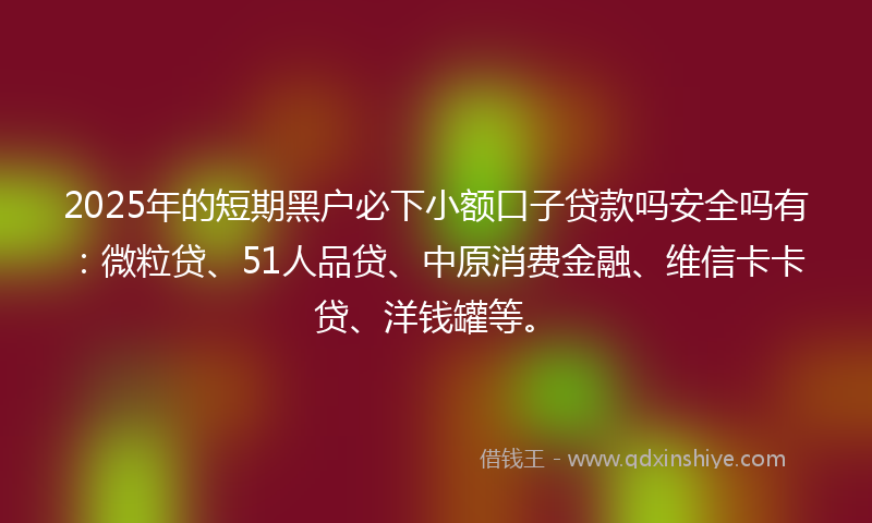 2025年的短期黑户必下小额口子贷款吗安全吗有：微粒贷、51人品贷、中原消费金融、维信卡卡贷、洋钱罐等。