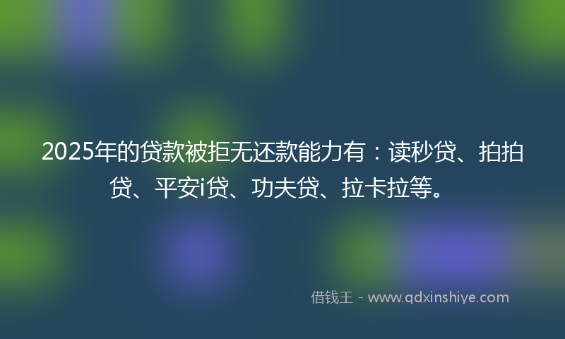 2025年的贷款被拒无还款能力有：读秒贷、拍拍贷、平安i贷、功夫贷、拉卡拉等。