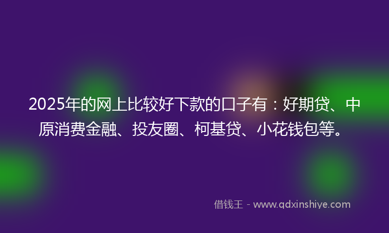 2025年的网上比较好下款的口子有：好期贷、中原消费金融、投友圈、柯基贷、小花钱包等。