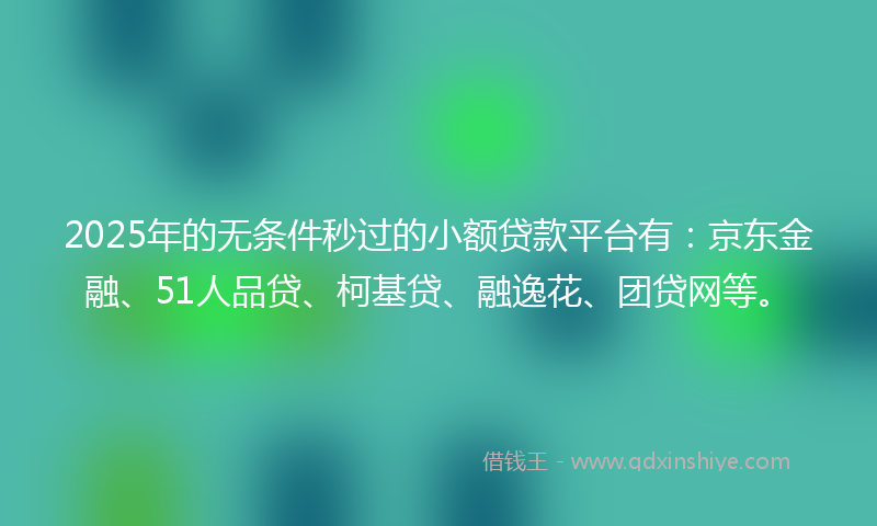 2025年的无条件秒过的小额贷款平台有：京东金融、51人品贷、柯基贷、融逸花、团贷网等。