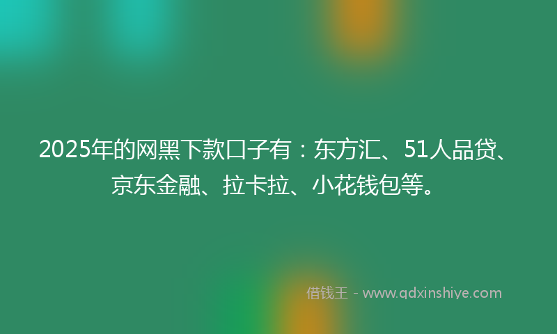 2025年的网黑下款口子有：东方汇、51人品贷、京东金融、拉卡拉、小花钱包等。