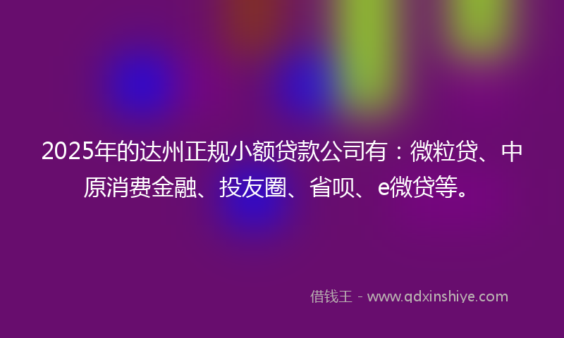2025年的达州正规小额贷款公司有：微粒贷、中原消费金融、投友圈、省呗、e微贷等。