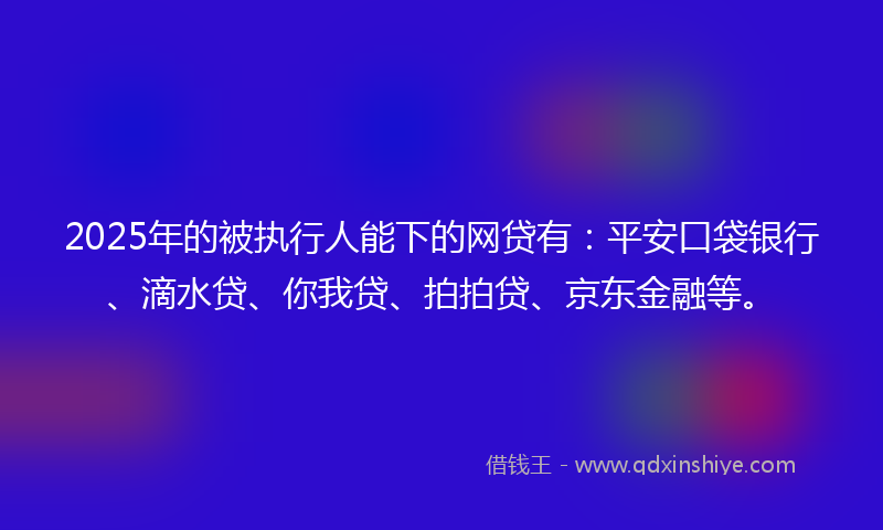 2025年的被执行人能下的网贷有：平安口袋银行、滴水贷、你我贷、拍拍贷、京东金融等。