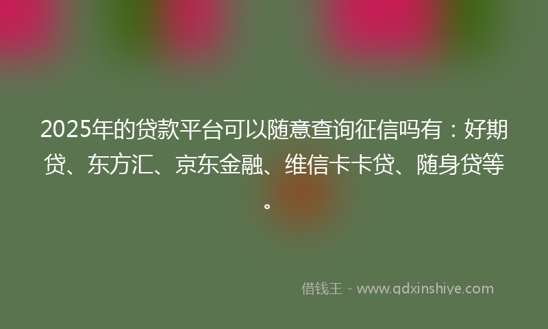 2025年的贷款平台可以随意查询征信吗有：好期贷、东方汇、京东金融、维信卡卡贷、随身贷等。