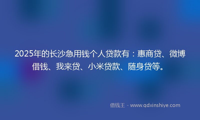 2025年的长沙急用钱个人贷款有：惠商贷、微博借钱、我来贷、小米贷款、随身贷等。