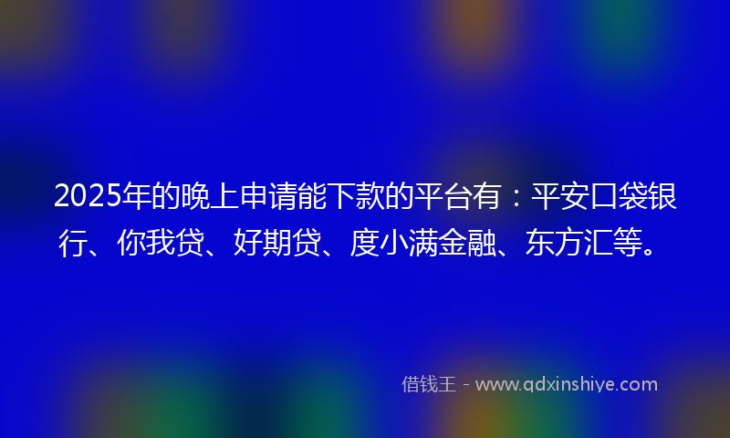 2025年的晚上申请能下款的平台有：平安口袋银行、你我贷、好期贷、度小满金融、东方汇等。