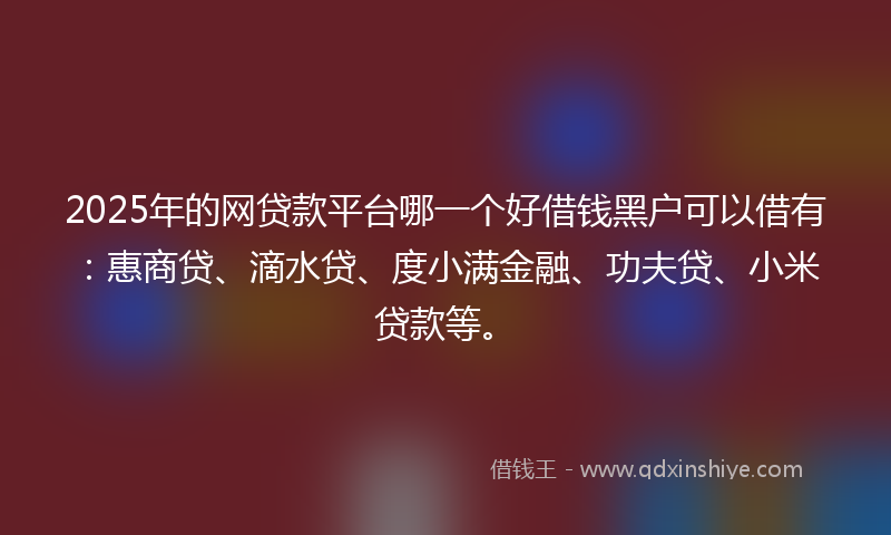 2025年的网贷款平台哪一个好借钱黑户可以借有：惠商贷、滴水贷、度小满金融、功夫贷、小米贷款等。