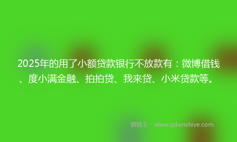 2025年的用了小额贷款银行不放款有：微博借钱、度小满金融、拍拍贷、我来贷、小米贷款等。