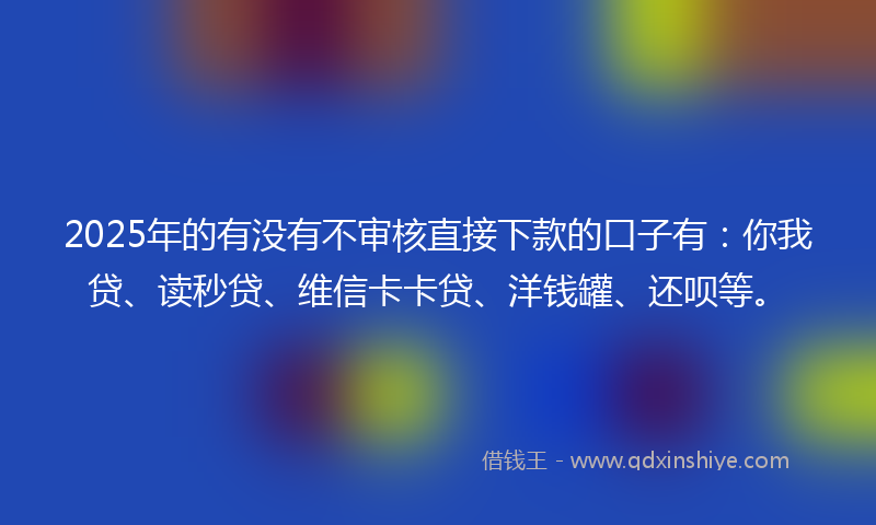 2025年的有没有不审核直接下款的口子有：你我贷、读秒贷、维信卡卡贷、洋钱罐、还呗等。