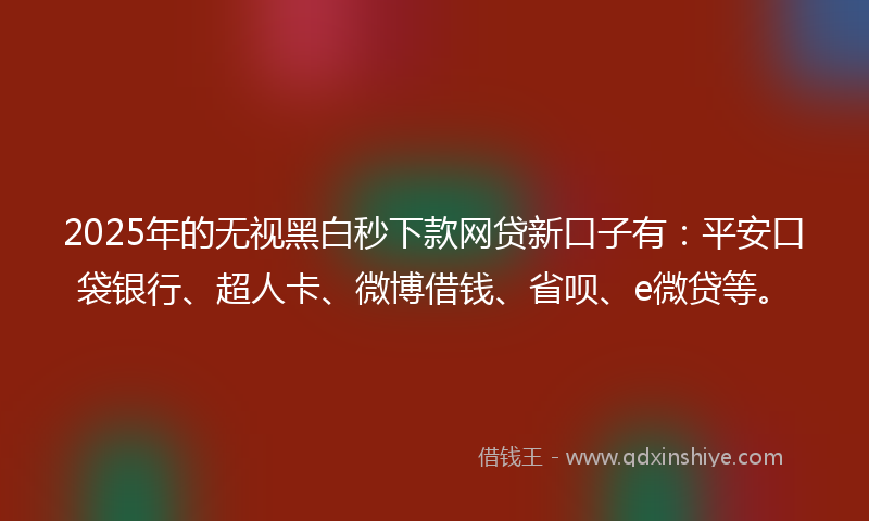 2025年的无视黑白秒下款网贷新口子有：平安口袋银行、超人卡、微博借钱、省呗、e微贷等。