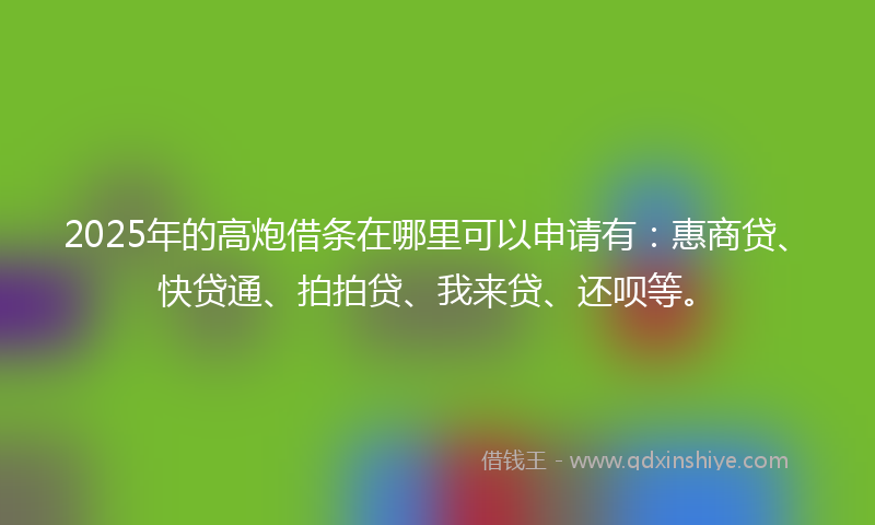 2025年的高炮借条在哪里可以申请有：惠商贷、快贷通、拍拍贷、我来贷、还呗等。
