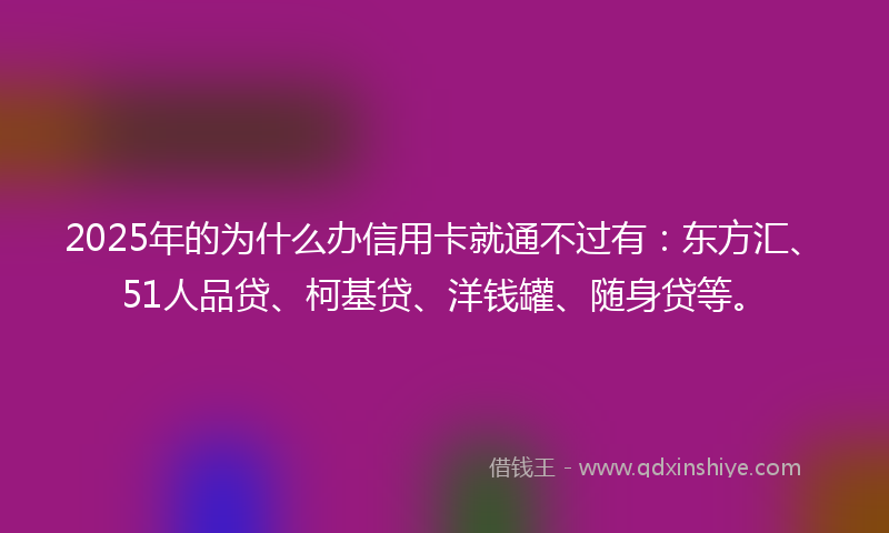 2025年的为什么办信用卡就通不过有：东方汇、51人品贷、柯基贷、洋钱罐、随身贷等。