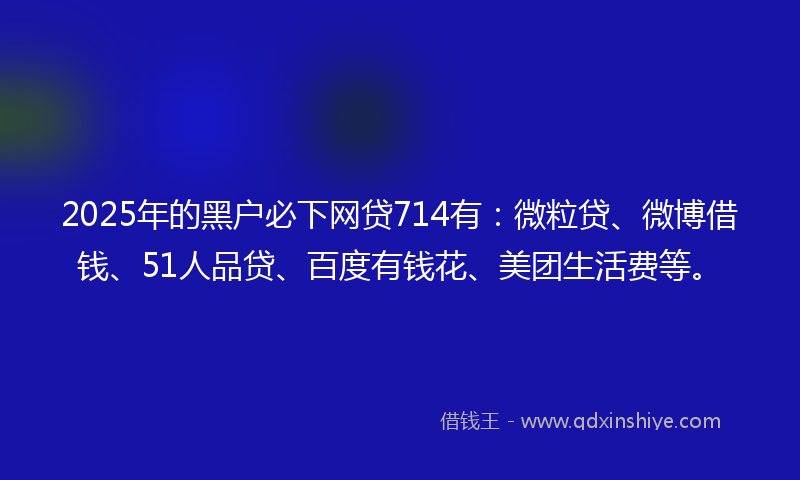 2025年的黑户必下网贷714有：微粒贷、微博借钱、51人品贷、百度有钱花、美团生活费等。
