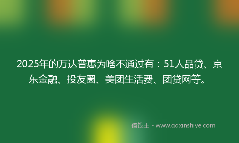 2025年的万达普惠为啥不通过有：51人品贷、京东金融、投友圈、美团生活费、团贷网等。