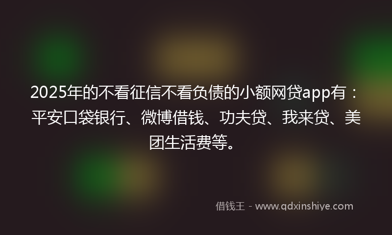 2025年的不看征信不看负债的小额网贷app有：平安口袋银行、微博借钱、功夫贷、我来贷、美团生活费等。