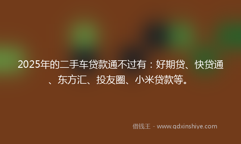 2025年的二手车贷款通不过有：好期贷、快贷通、东方汇、投友圈、小米贷款等。