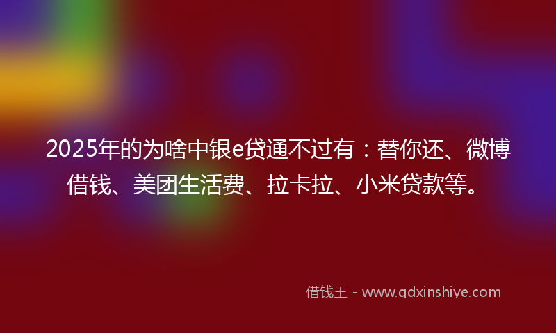 2025年的为啥中银e贷通不过有：替你还、微博借钱、美团生活费、拉卡拉、小米贷款等。