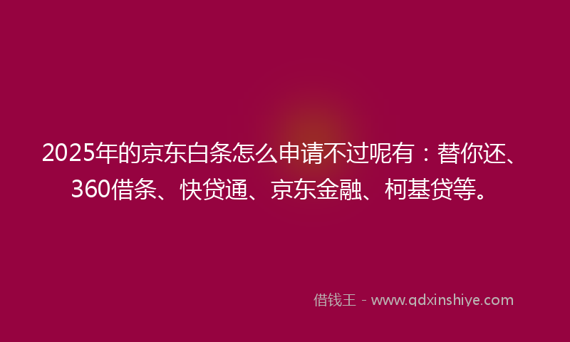 2025年的京东白条怎么申请不过呢有：替你还、360借条、快贷通、京东金融、柯基贷等。