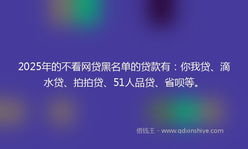 2025年的不看网贷黑名单的贷款有：你我贷、滴水贷、拍拍贷、51人品贷、省呗等。