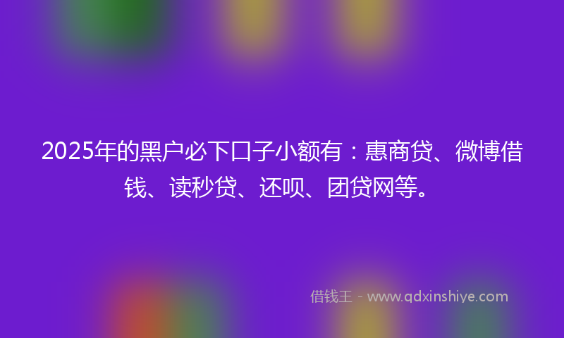 2025年的黑户必下口子小额有：惠商贷、微博借钱、读秒贷、还呗、团贷网等。