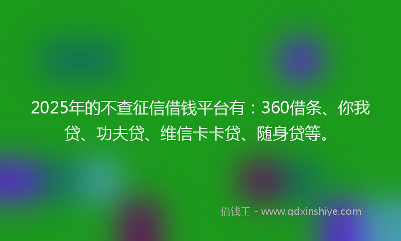 2025年的不查征信借钱平台有：360借条、你我贷、功夫贷、维信卡卡贷、随身贷等。
