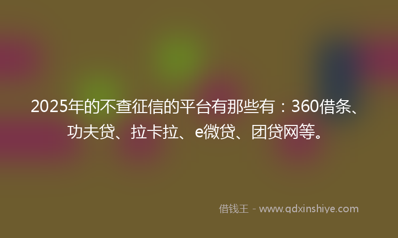 2025年的不查征信的平台有那些有：360借条、功夫贷、拉卡拉、e微贷、团贷网等。