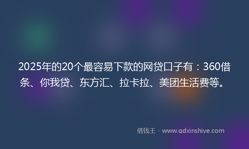 2025年的20个最容易下款的网贷口子有：360借条、你我贷、东方汇、拉卡拉、美团生活费等。