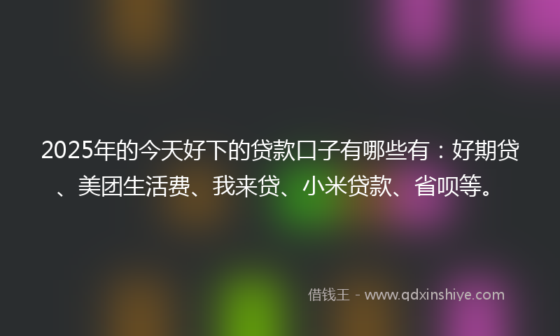 2025年的今天好下的贷款口子有哪些有：好期贷、美团生活费、我来贷、小米贷款、省呗等。