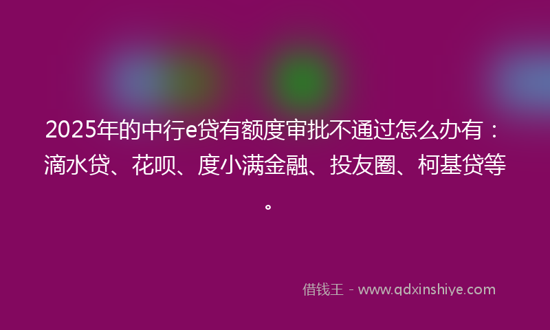 2025年的中行e贷有额度审批不通过怎么办有：滴水贷、花呗、度小满金融、投友圈、柯基贷等。