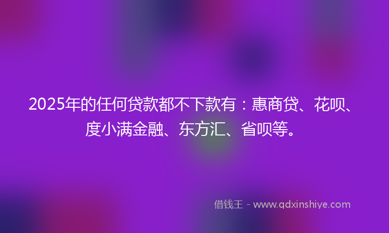 2025年的任何贷款都不下款有：惠商贷、花呗、度小满金融、东方汇、省呗等。