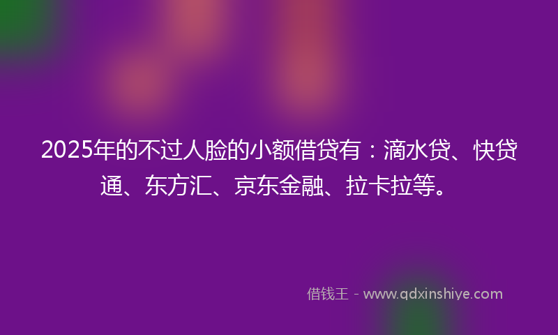 2025年的不过人脸的小额借贷有：滴水贷、快贷通、东方汇、京东金融、拉卡拉等。