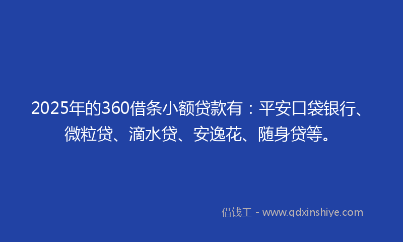 2025年的360借条小额贷款有:平安口袋银行、微粒贷、滴水贷、安逸花、随身贷等。