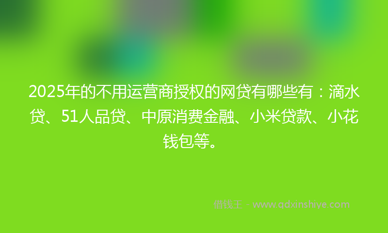 2025年的不用运营商授权的网贷有哪些有：滴水贷、51人品贷、中原消费金融、小米贷款、小花钱包等。