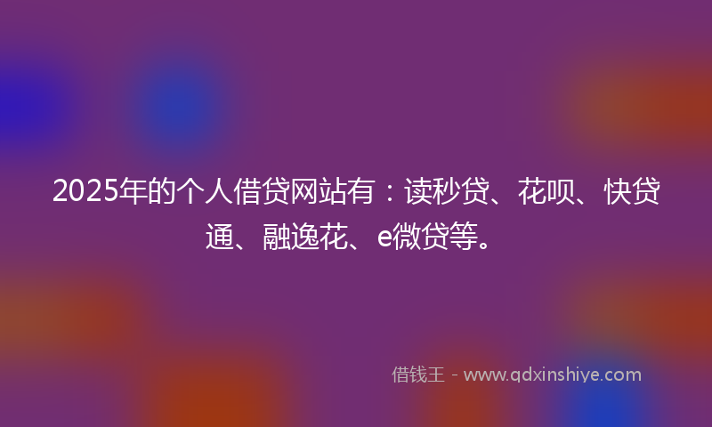 2025年的个人借贷网站有：读秒贷、花呗、快贷通、融逸花、e微贷等。