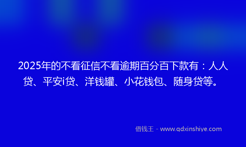 2025年的不看征信不看逾期百分百下款有：人人贷、平安i贷、洋钱罐、小花钱包、随身贷等。