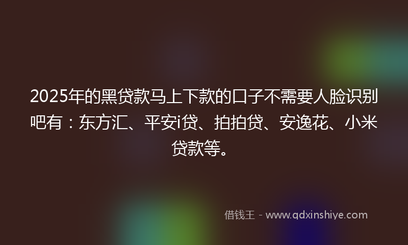 2025年的黑贷款马上下款的口子不需要人脸识别吧有：东方汇、平安i贷、拍拍贷、安逸花、小米贷款等。