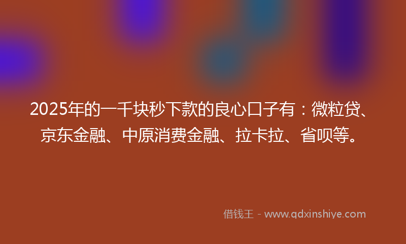 2025年的一千块秒下款的良心口子有：微粒贷、京东金融、中原消费金融、拉卡拉、省呗等。