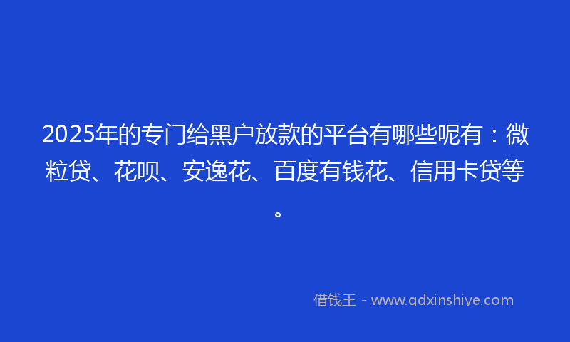 2025年的专门给黑户放款的平台有哪些呢有：微粒贷、花呗、安逸花、百度有钱花、信用卡贷等。