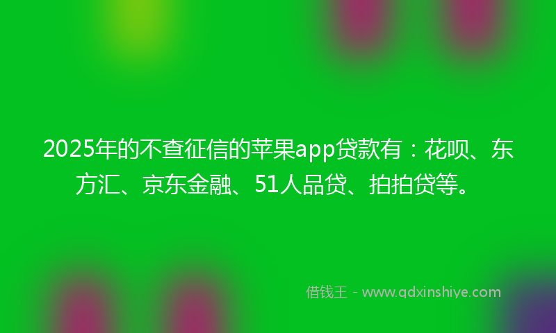 2025年的不查征信的苹果app贷款有：花呗、东方汇、京东金融、51人品贷、拍拍贷等。