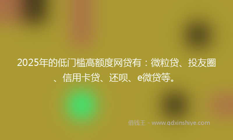 2025年的低门槛高额度网贷有：微粒贷、投友圈、信用卡贷、还呗、e微贷等。